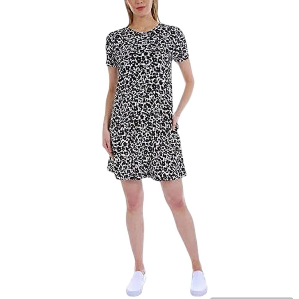 ELLEN TRACY Casual Triumph Gray Animal Print Pima Cotton short sleeve fun Dress